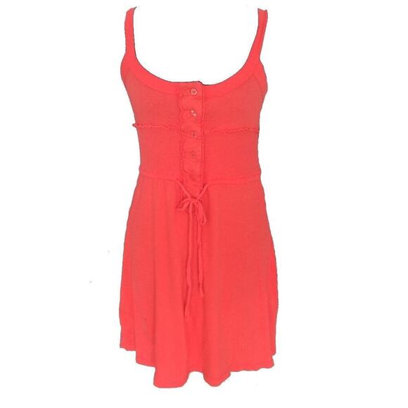Orange Tie Waist Button Front Round Neck Tank Dress - Picture 1 of 2